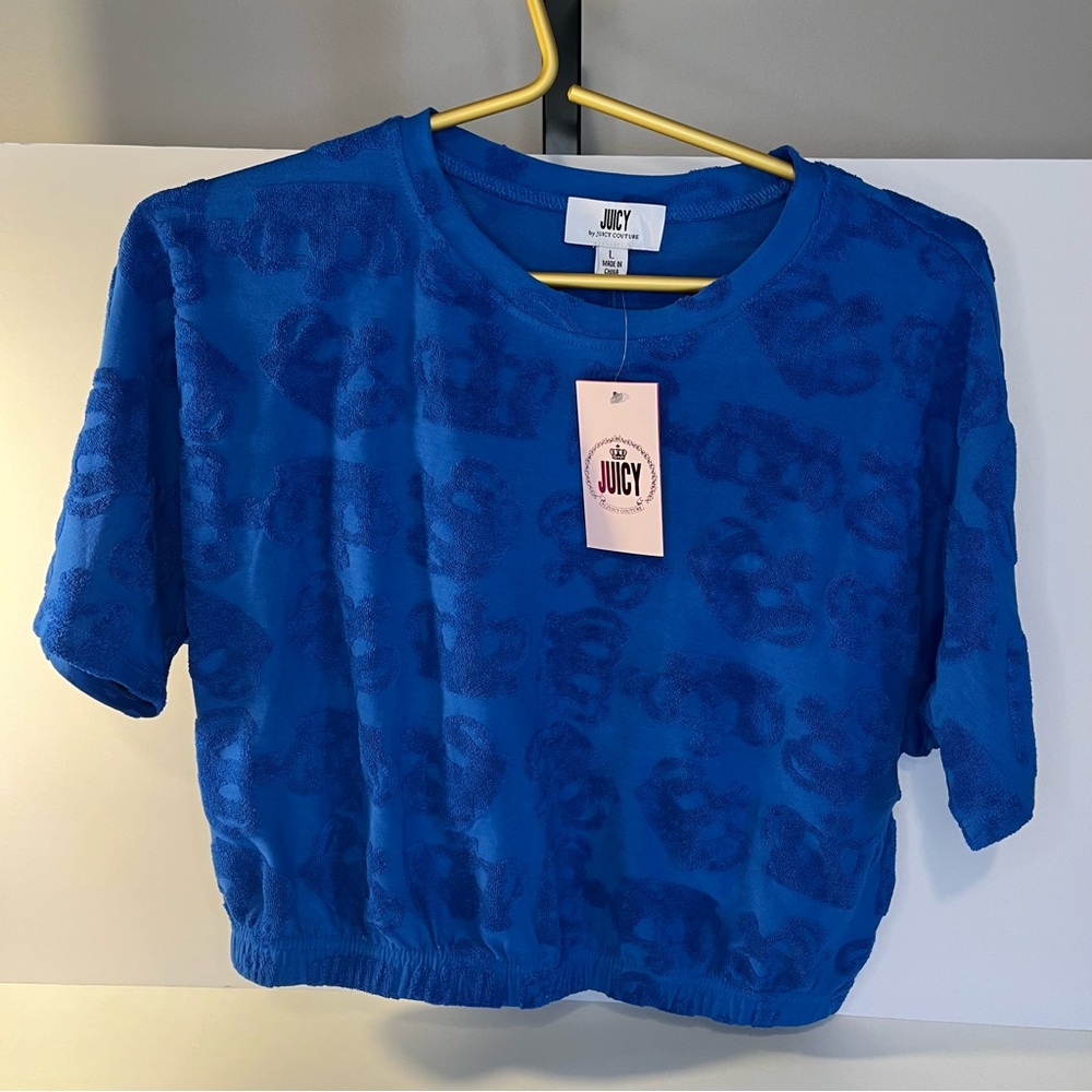 Blue Cropped Juicy Couture Crown Shirt Size Large